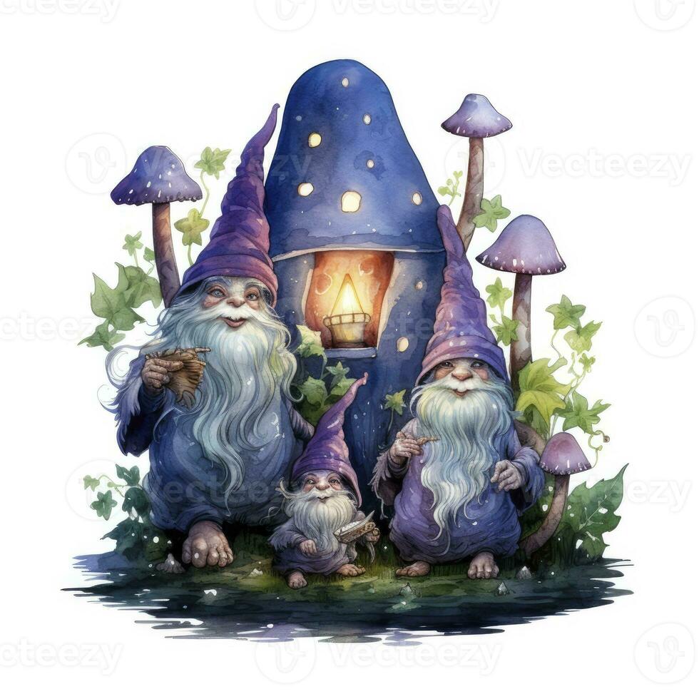 AI generated Watercolor Moonlit Glow of Enchanted Mushrooms for T-shirt Design. AI Generated photo