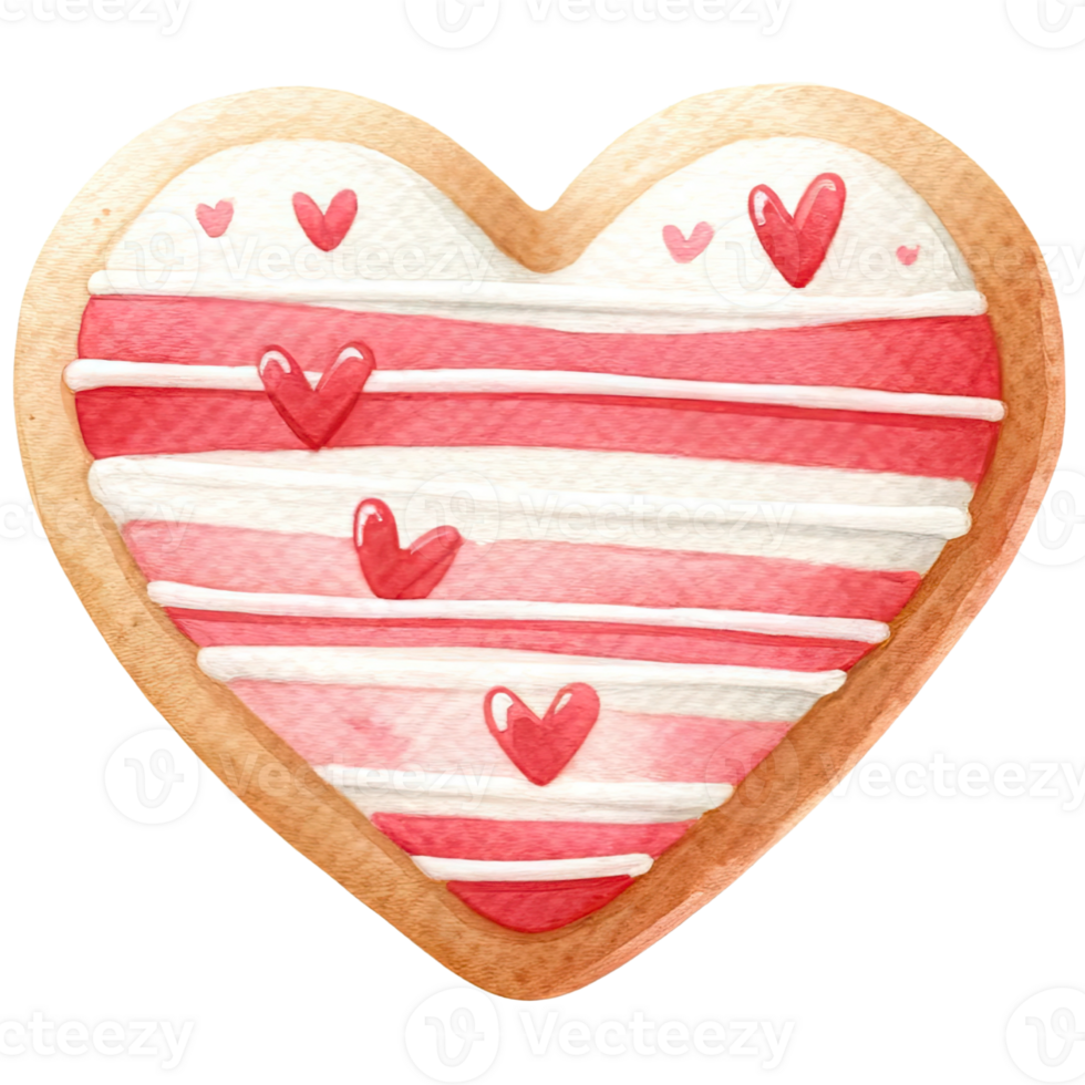 AI generated Heart shaped cookies decorated with red and white icing sugar for Valentine's Day png