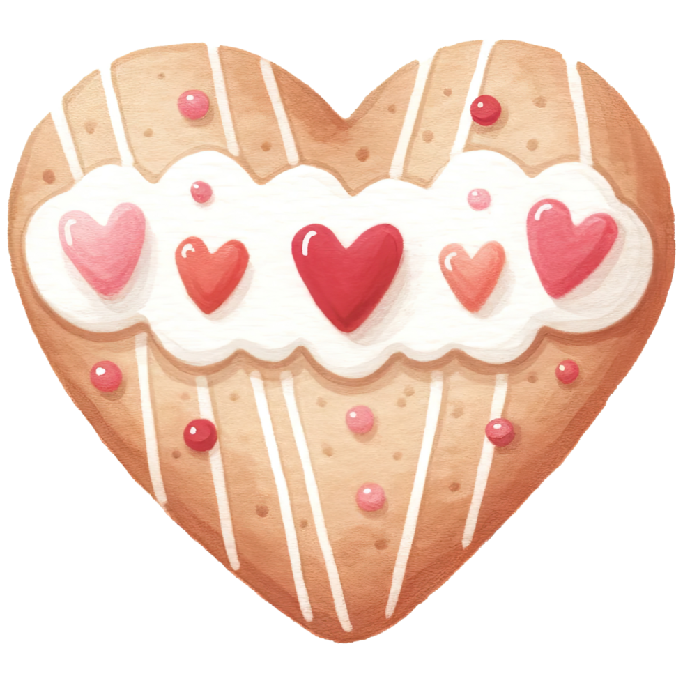AI generated Heart shaped cookies decorated with red and white icing sugar for Valentine's Day png