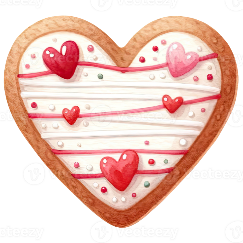 AI generated Heart shaped cookies decorated with red and white icing sugar for Valentine's Day png