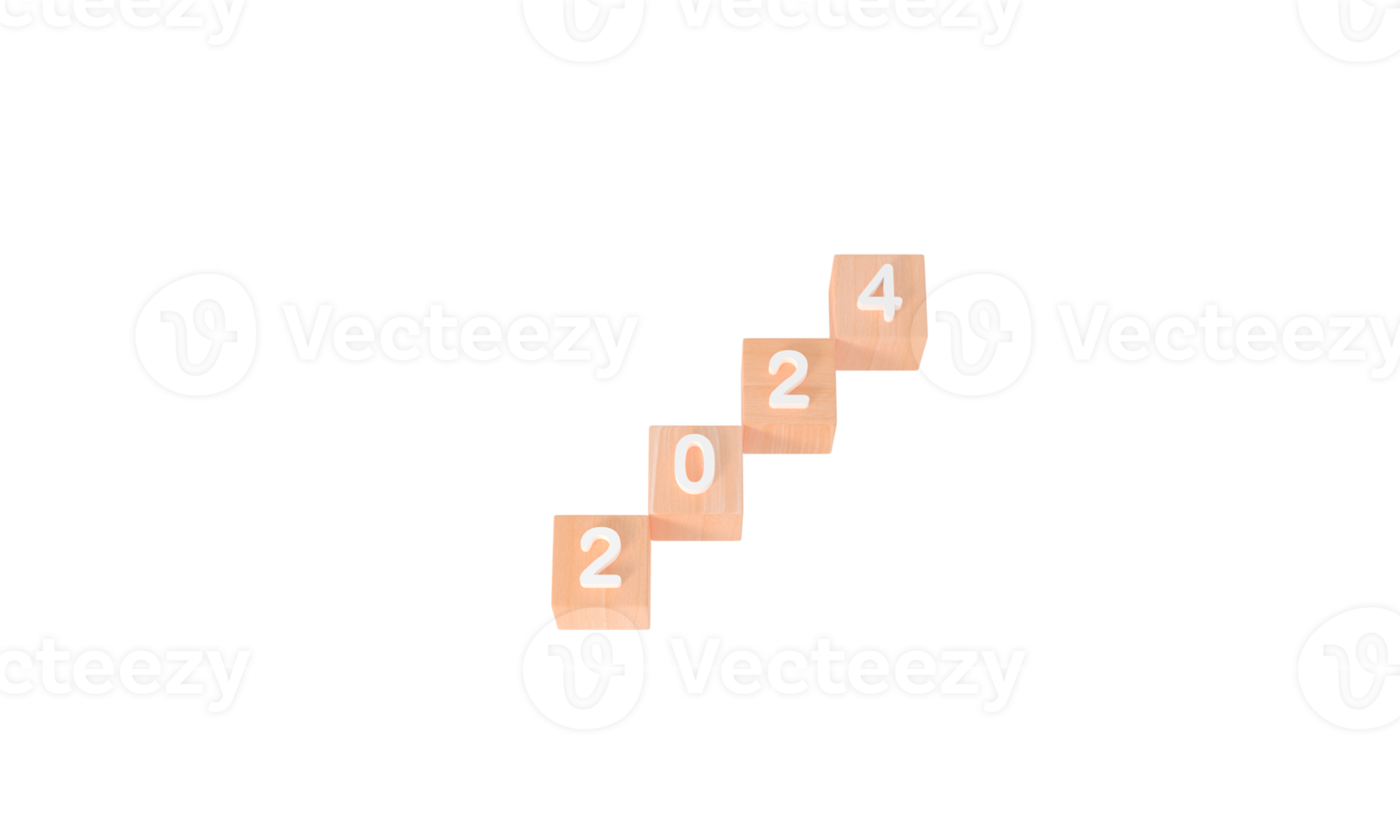 3d representación pasos de madera cubitos negocio metas en 2024 concepto. contento nuevo año de madera cubitos png