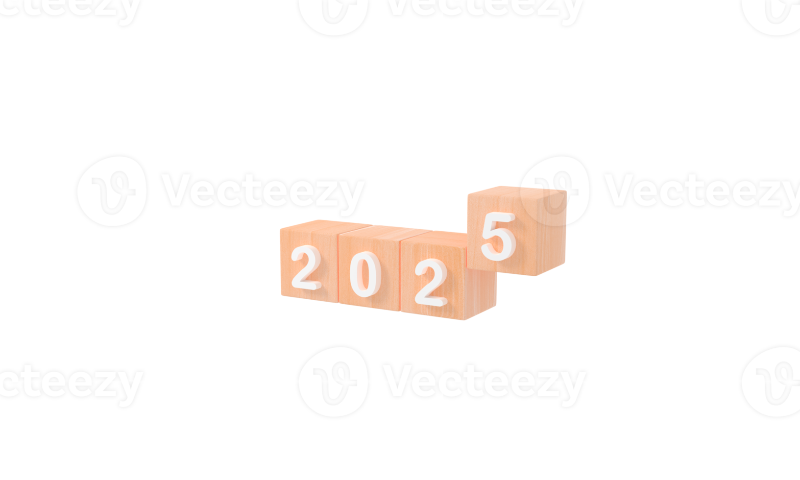 3D rendering of Business goals Year 2025 concept. Happy new year wooden
