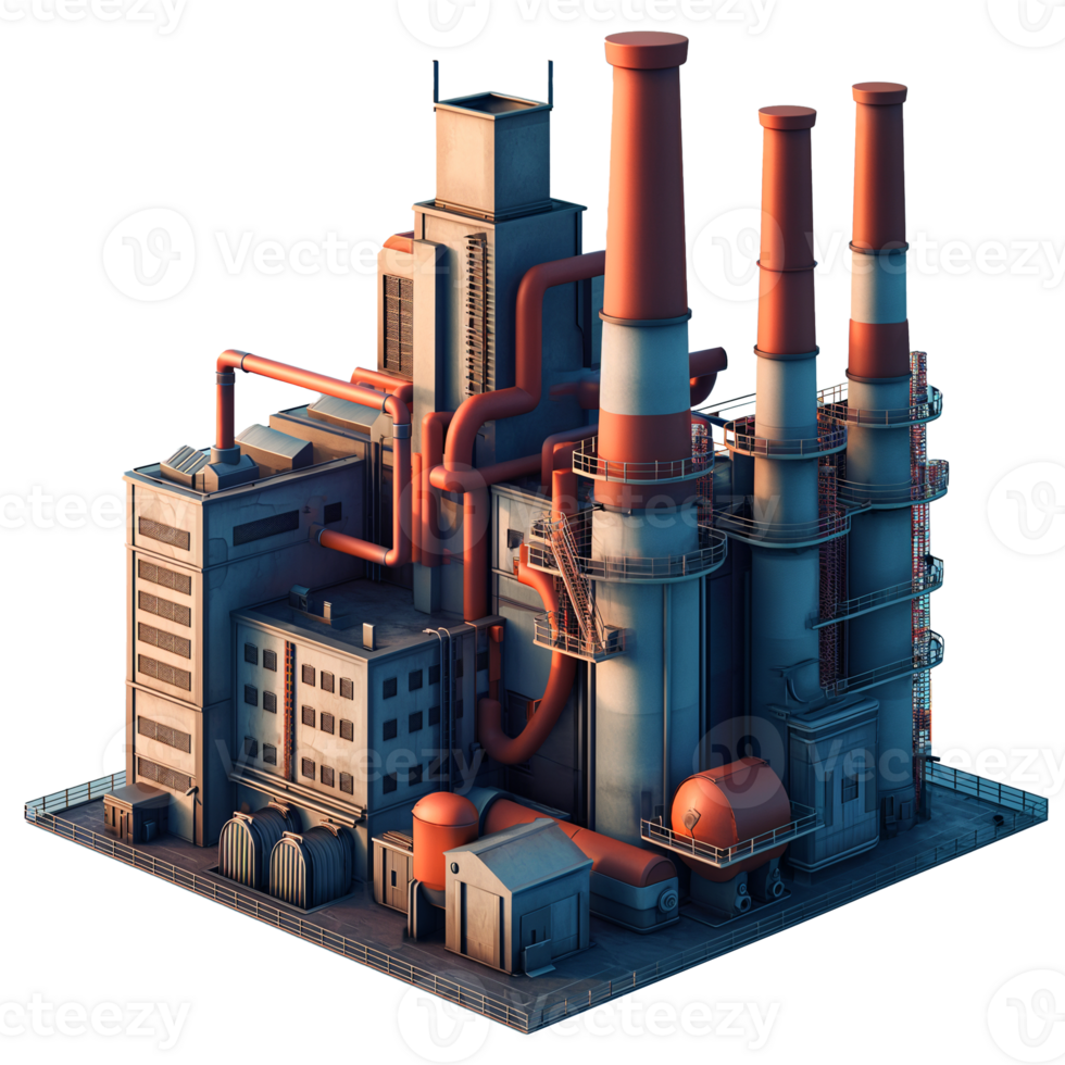 AI generated Factory Industrial building, 3d isometric design. Suitable for business, industrial and design elements png