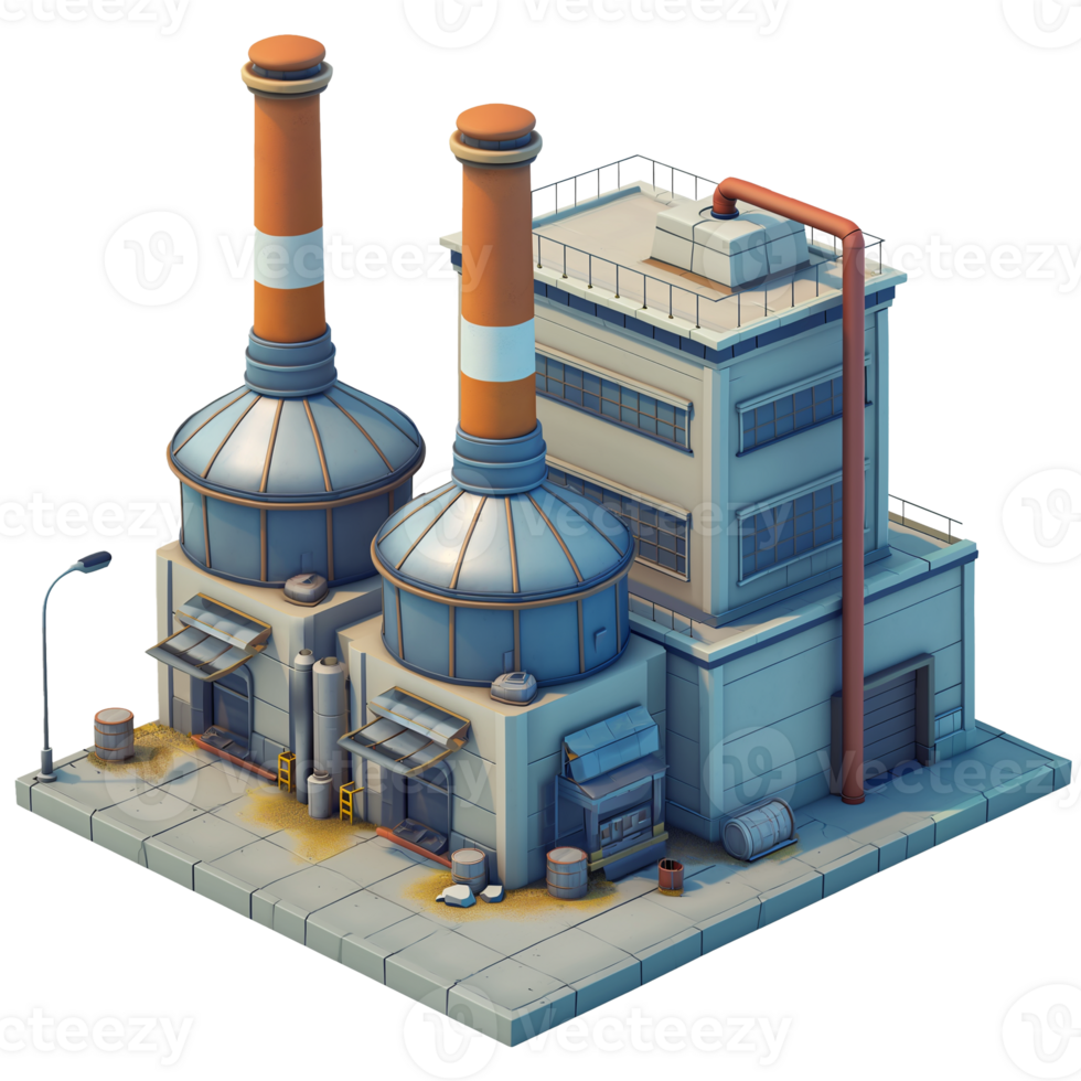 AI generated Factory Industrial building, 3d isometric design. Suitable for business, industrial and design elements png