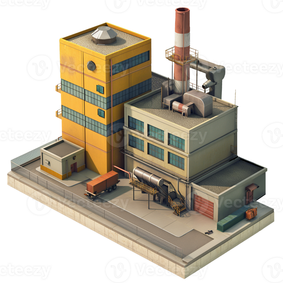 AI generated Factory Industrial building, 3d isometric design. Suitable for business, industrial and design elements png
