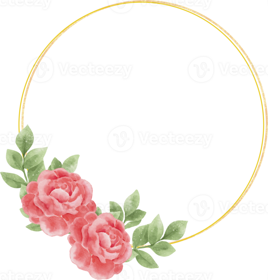 Rose wreath golden circle watercolor png