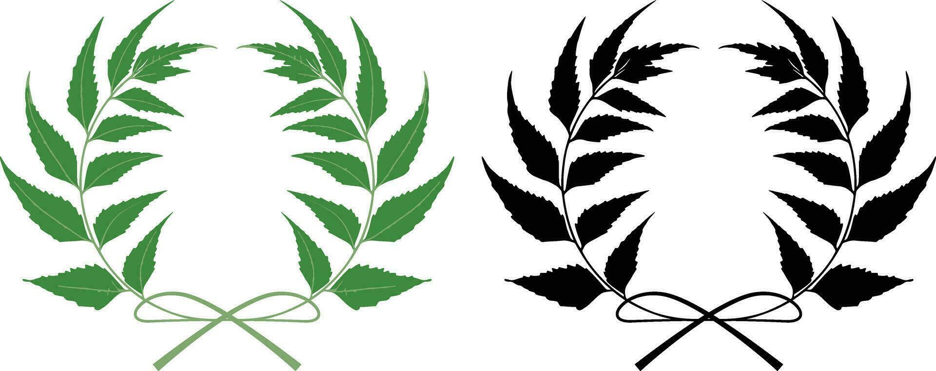 two laurel wreaths with leaves and ribbons set, hand drawn logo icon illustration leaf frame, vector