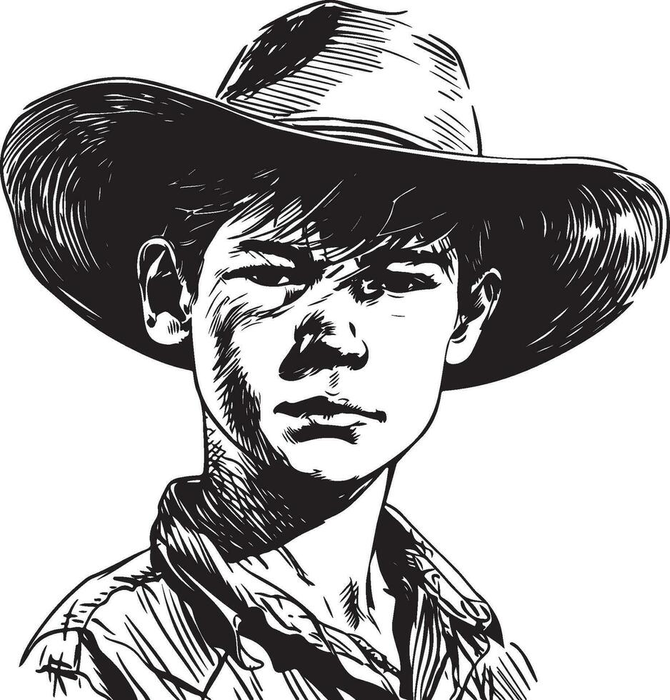 Western boy portrait vector