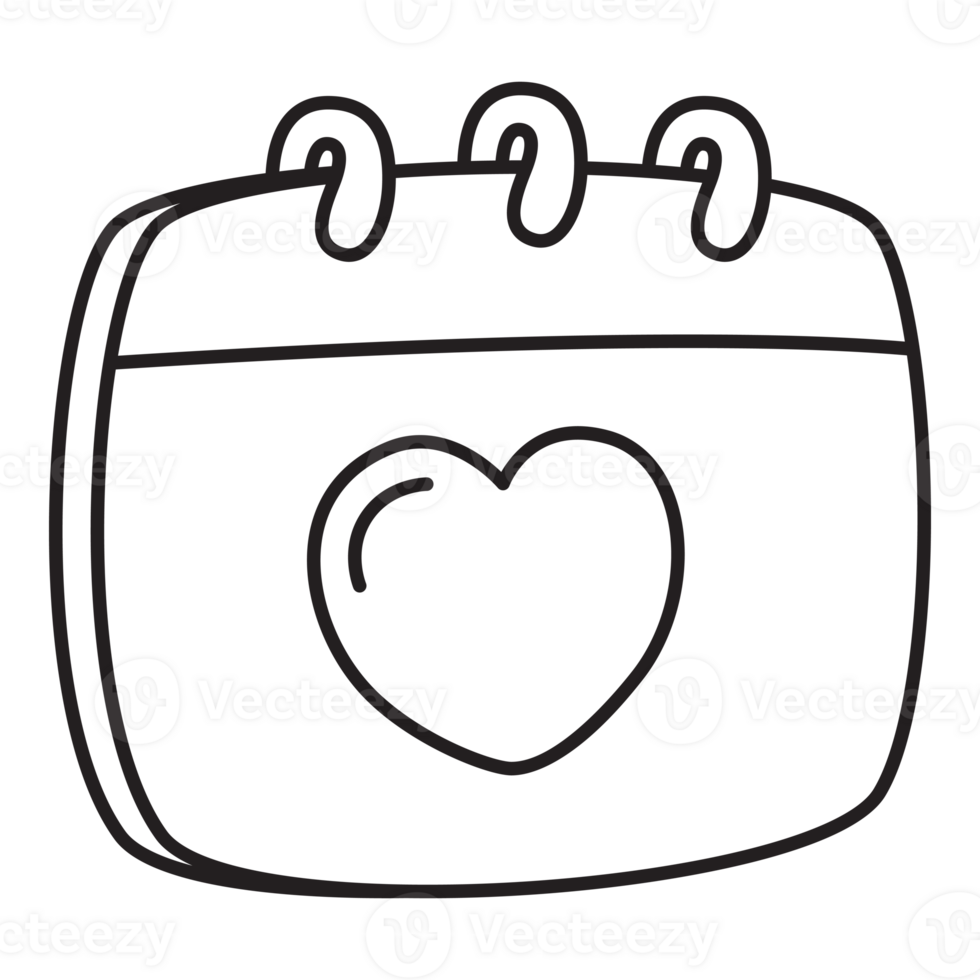 Calendar with heart line icon. png