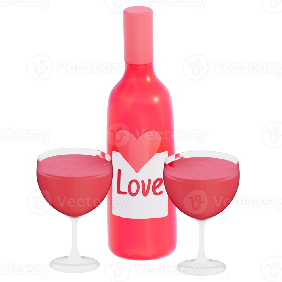 Valentijnsdag film nacht liefde Champagne Aan transparant achtergrond, 3d renderen png
