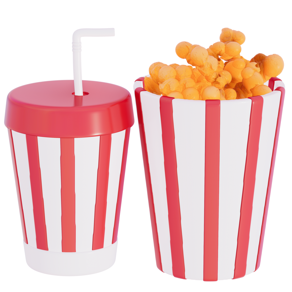 Valentine's movie night Cheese popcorn with drink on transparent background, 3D rendering png