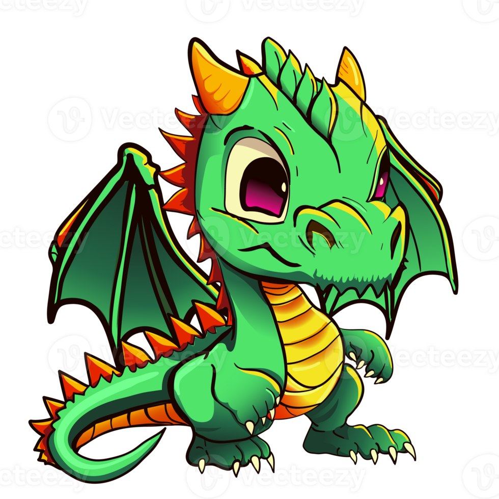 Cartoon green dragon character isolated illustration symbol year of dragon 2024 png