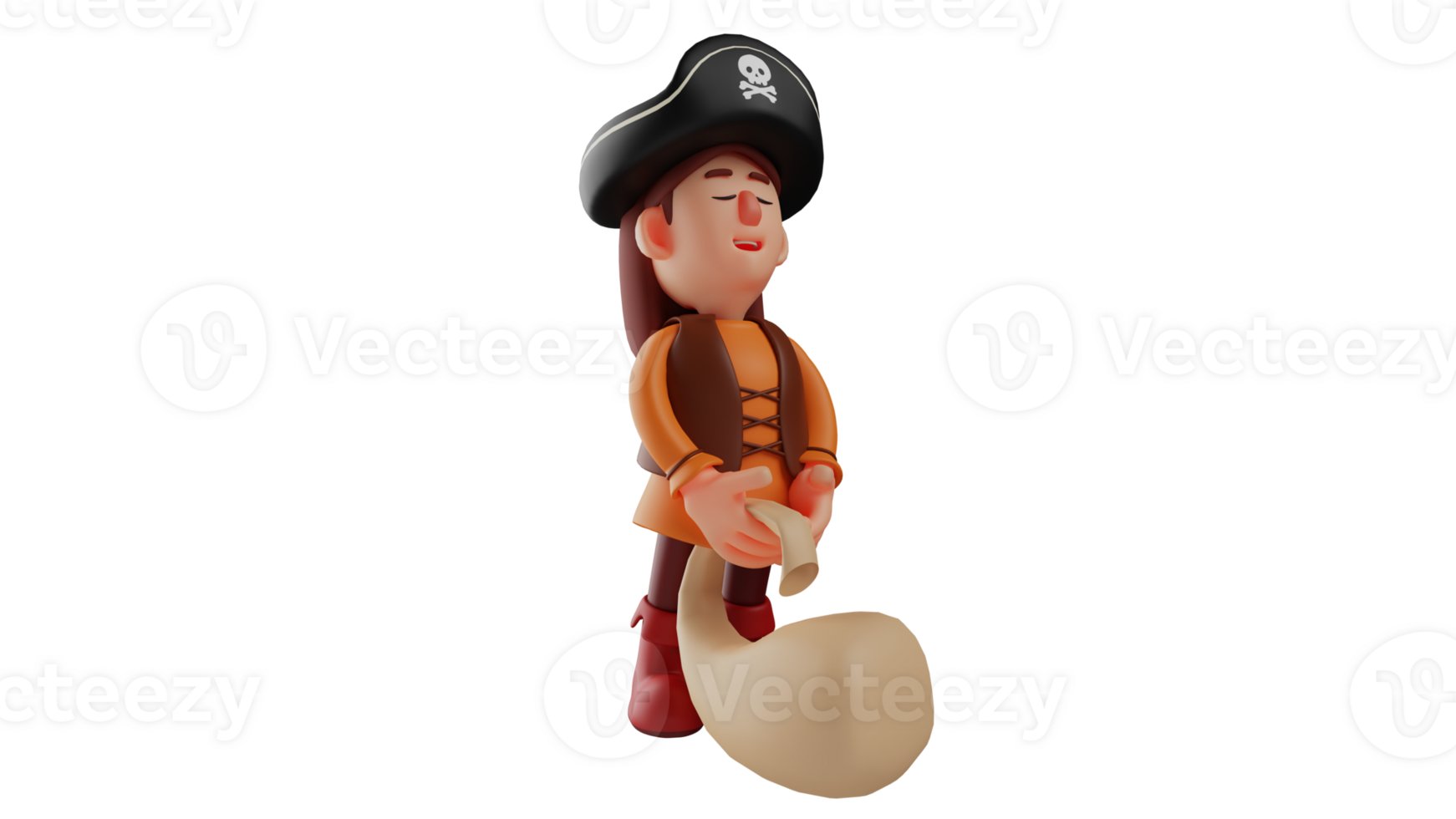 3D illustration. Calm Pirate 3D Cartoon Character. The pirate put down the sack after walking a long way while carrying it. The little pirate showed a calm expression. 3D cartoon character png