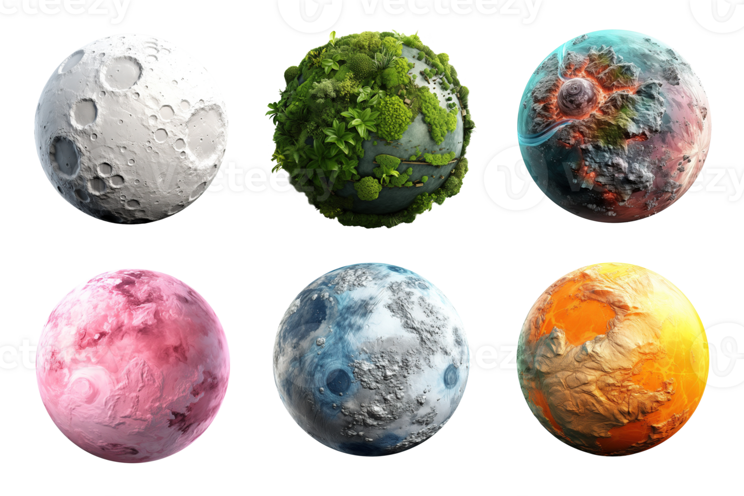 AI generated Generative AI, PNG set of 6 different beautiful planets