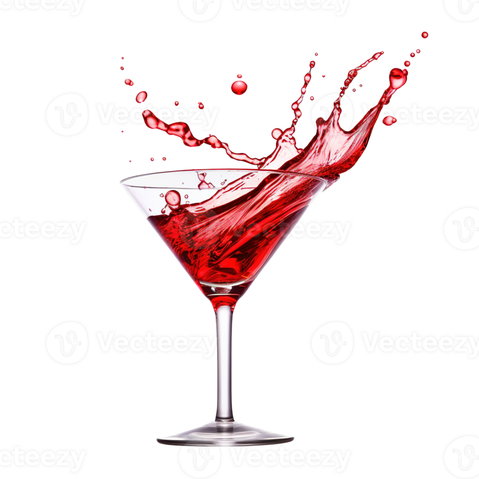 AI generated Generative AI, PNG red martini cocktail in glass with splashes and drops
