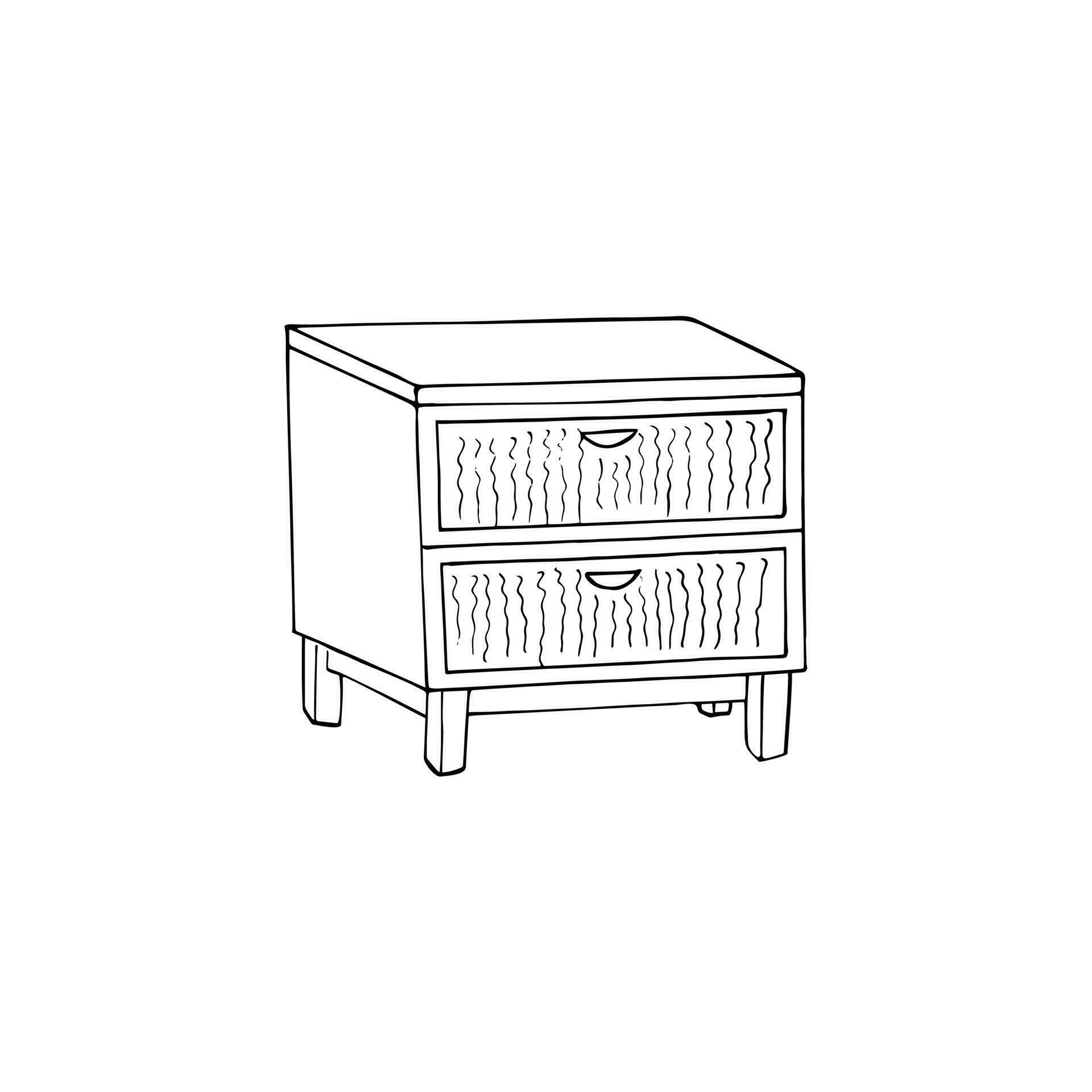 Handdrawn chest of drawer. Scandinavianstyle drawer vector illustration. Scandi or shabby