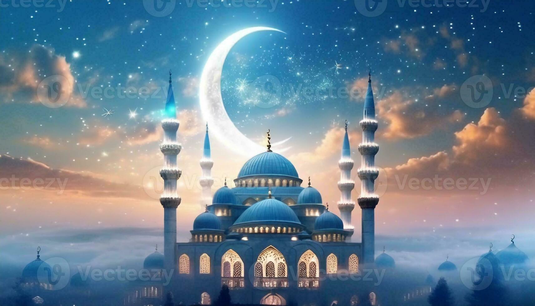 AI generated Ramadan Kareem background, mosque in Istanbul, Turkey photo