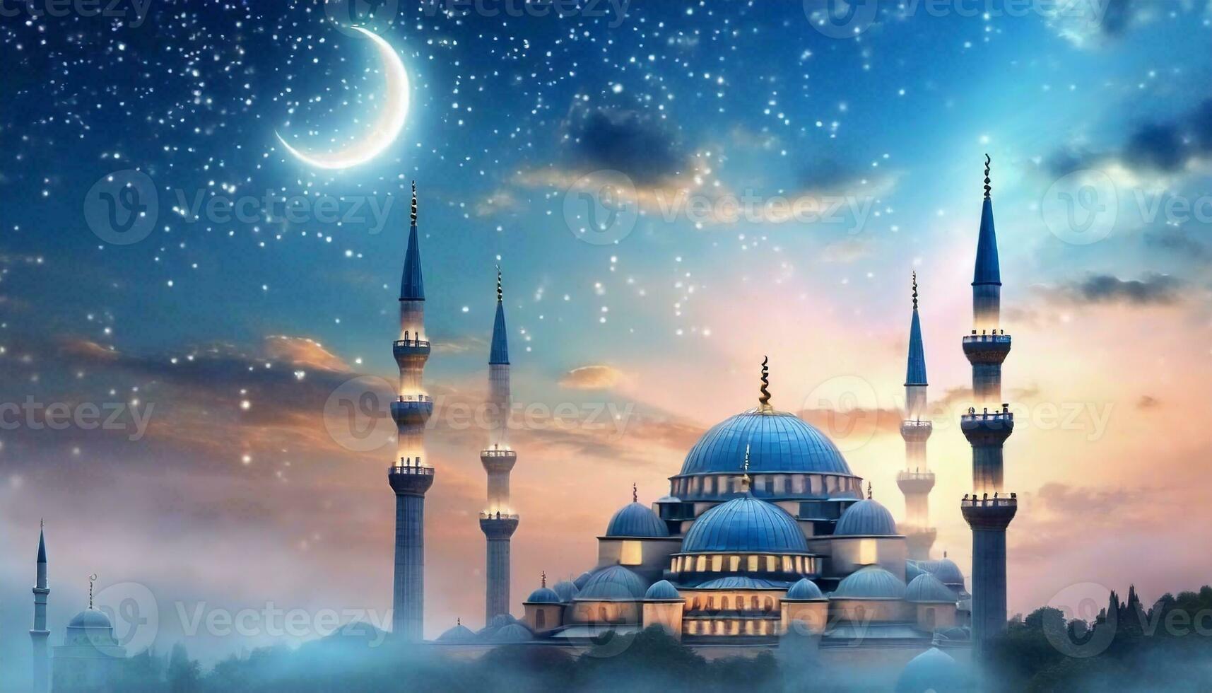 AI generated Ramadan Kareem background, mosque in Istanbul, Turkey photo