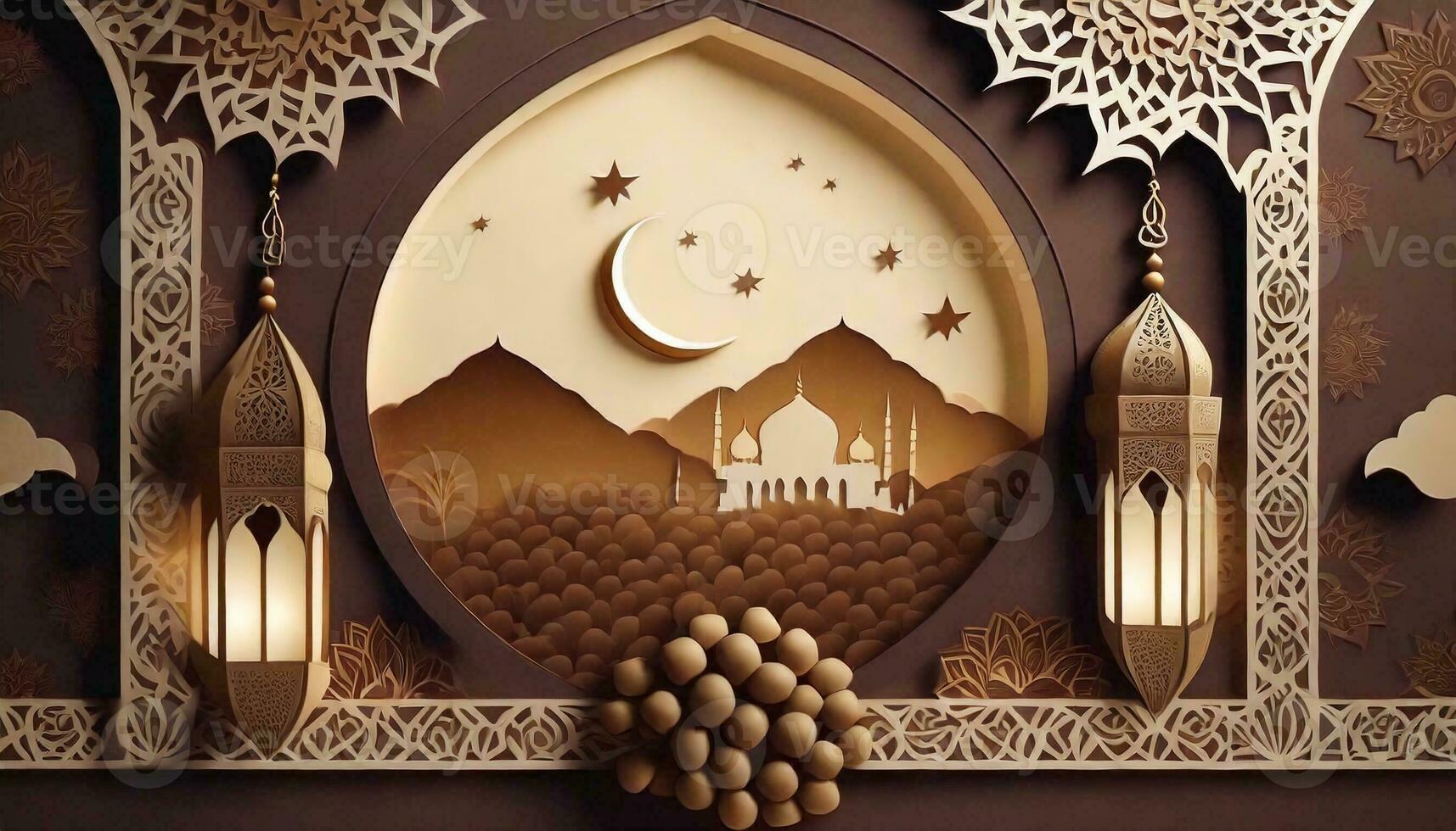 AI generated Ramadan background paper cut style. photo
