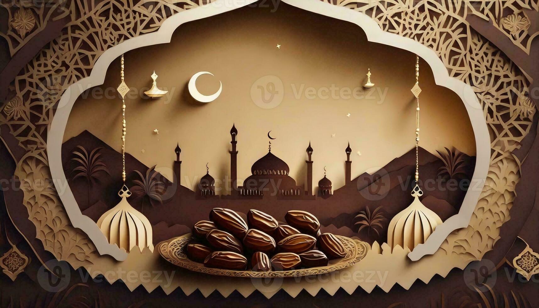 AI generated Ramadan background paper cut style. photo