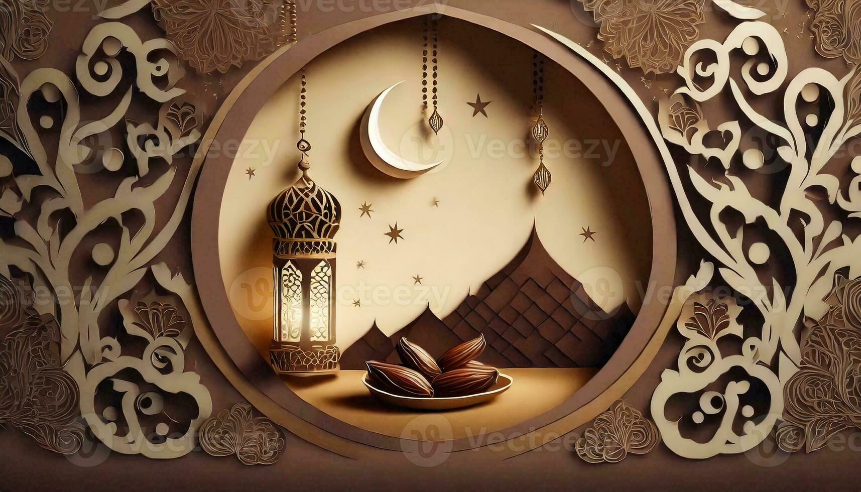 AI generated Ramadan background paper cut style. photo
