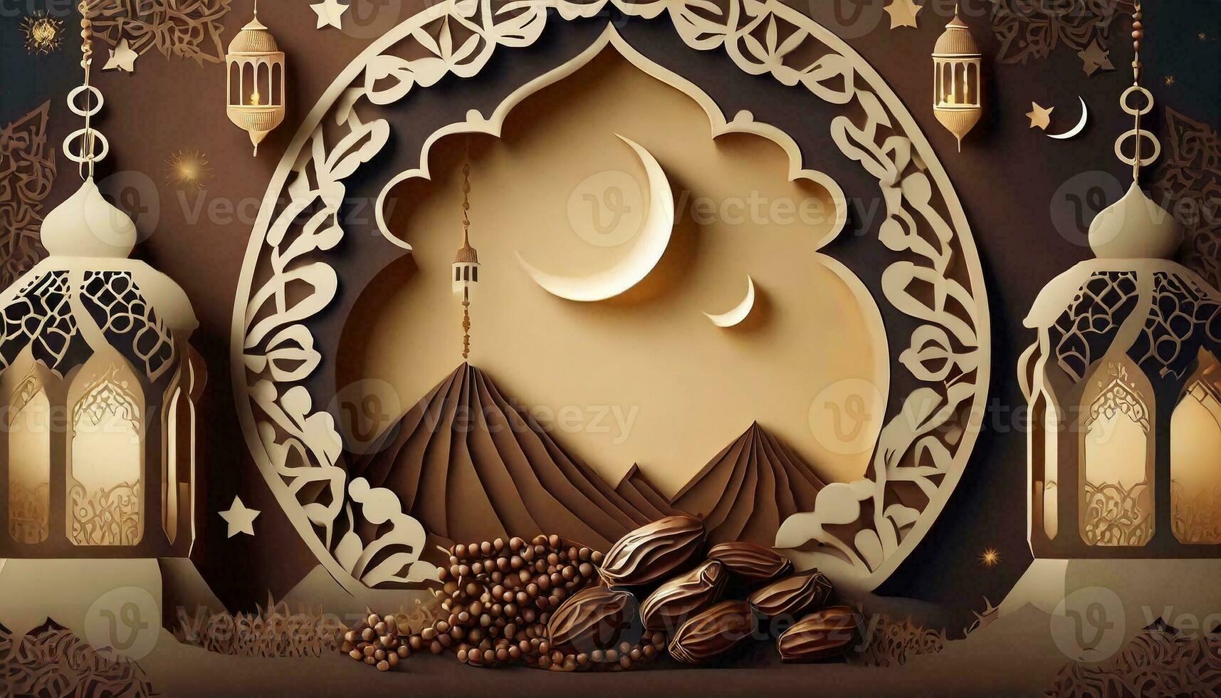 AI generated Ramadan background paper cut style. photo