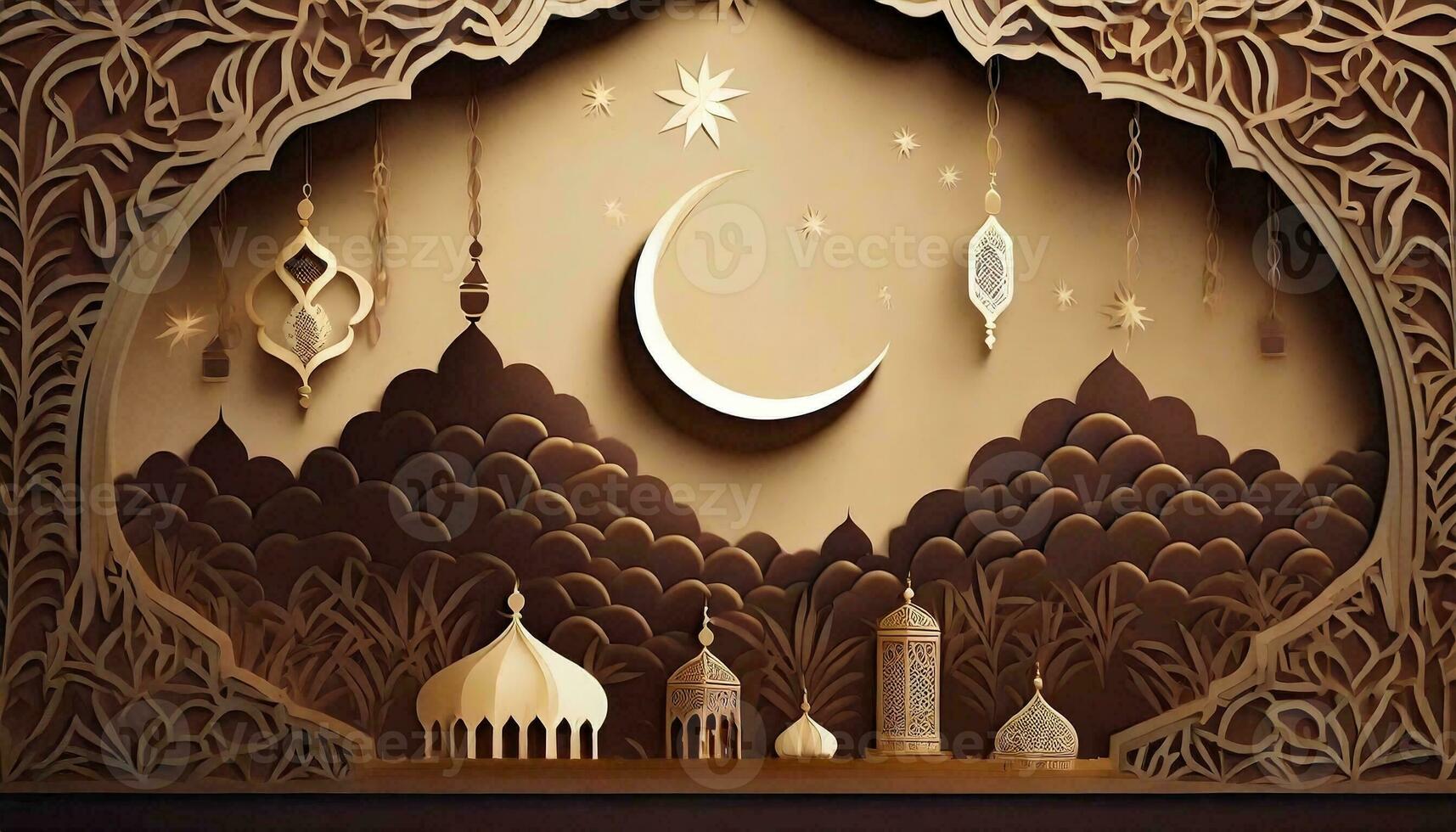AI generated Ramadan background paper cut style. photo