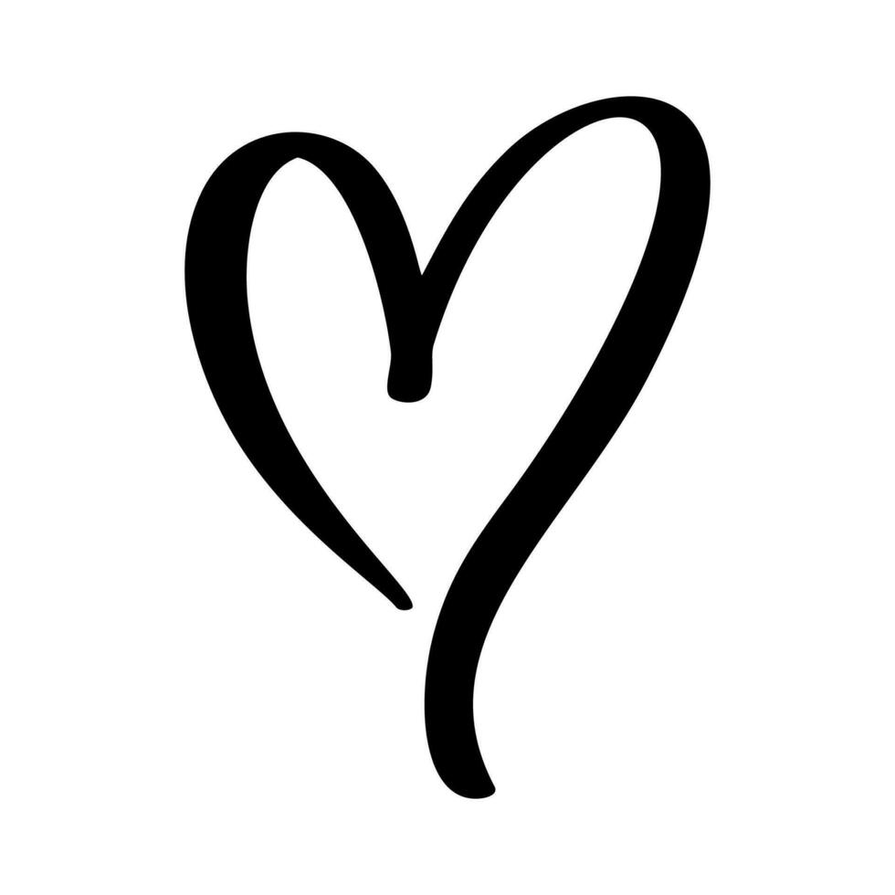 Love Vector black Heart shape frame with brush painting icon. doodle Hand drawn valentine day logo. Decor for greeting card, wedding, mug, photo overlays, t-shirt print, flyer, poster design
