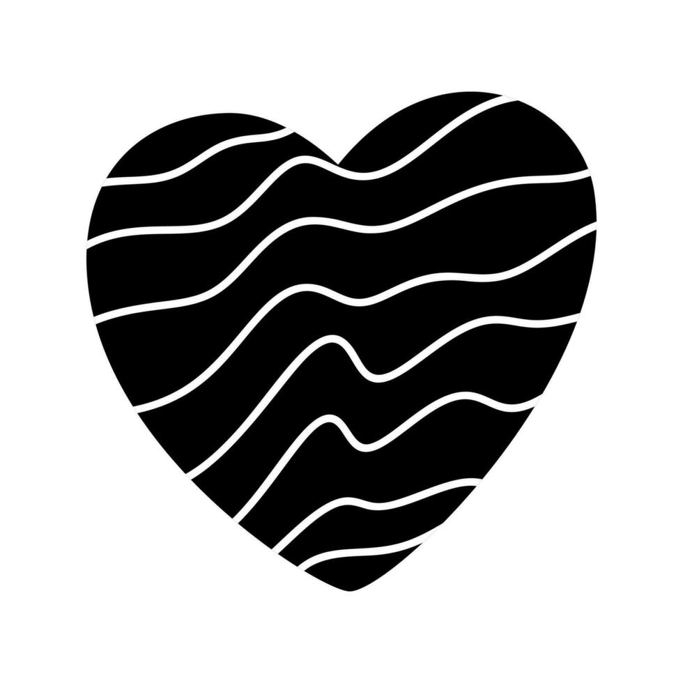 mano dibujado negro corazón amor con blanco líneas. vector enamorado logo icono ilustración. decoración para saludo tarjeta, boda, taza, foto superposiciones, camiseta imprimir, volantes, póster diseño