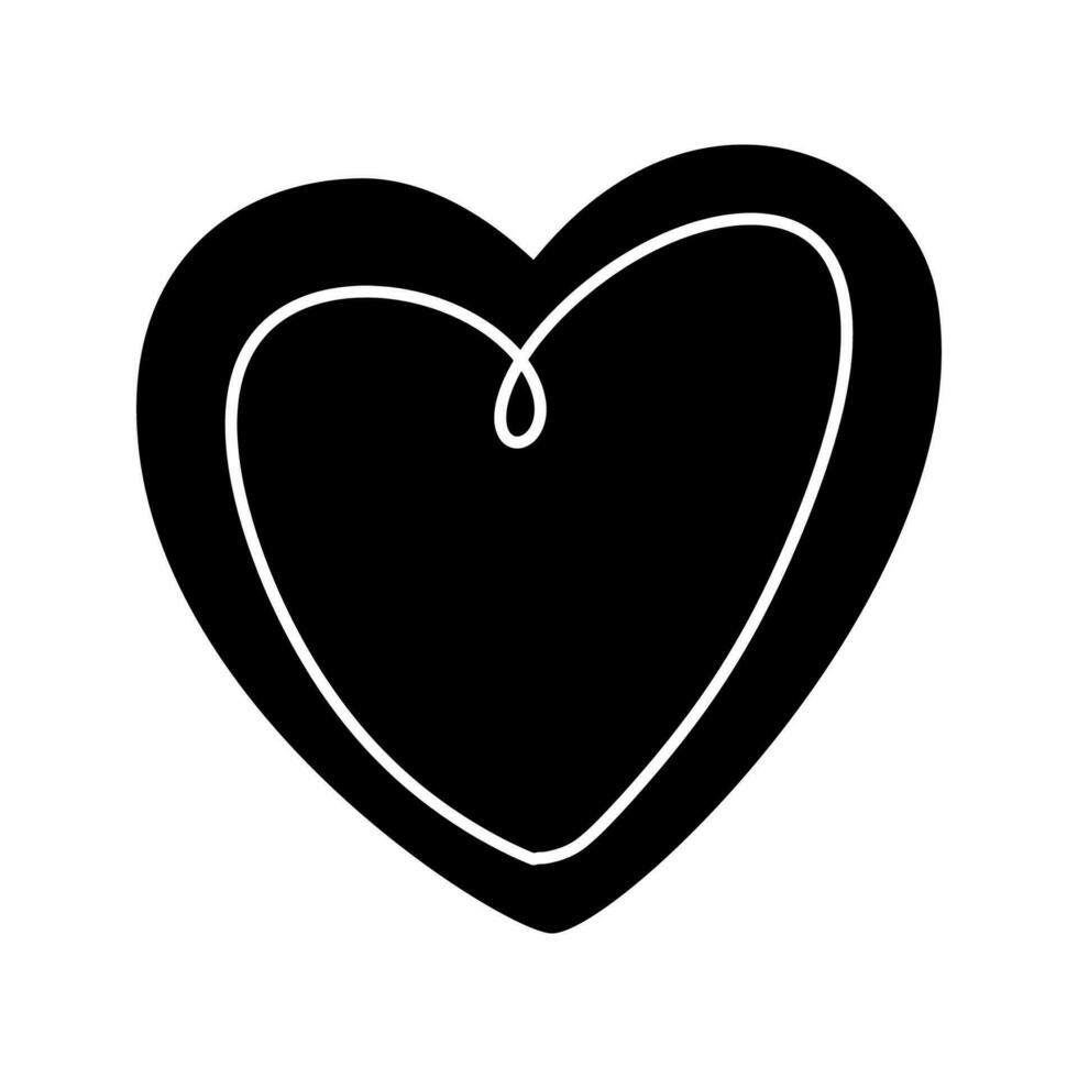 Hand drawn black heart love with white lines. Vector valentine logo icon illustration. Decor for greeting card, wedding, mug, photo overlays, t-shirt print, flyer, poster design