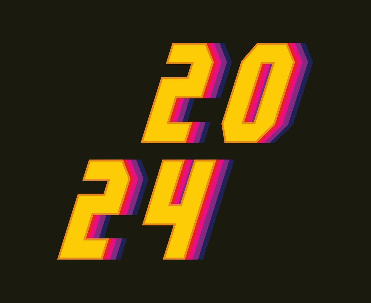 contento nuevo año 2024 resumen amarillo multicolor gráfico diseño vector logo símbolo ilustración con negro antecedentes