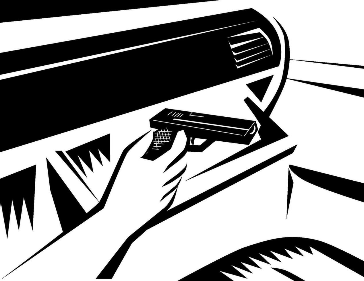 Hand of Driver Reaching for Gun in Glove Box Woodcut vector