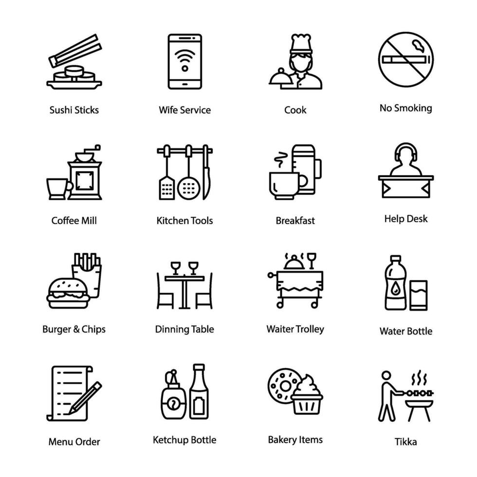 Pack of Restaurant and Dining Line Icons vector