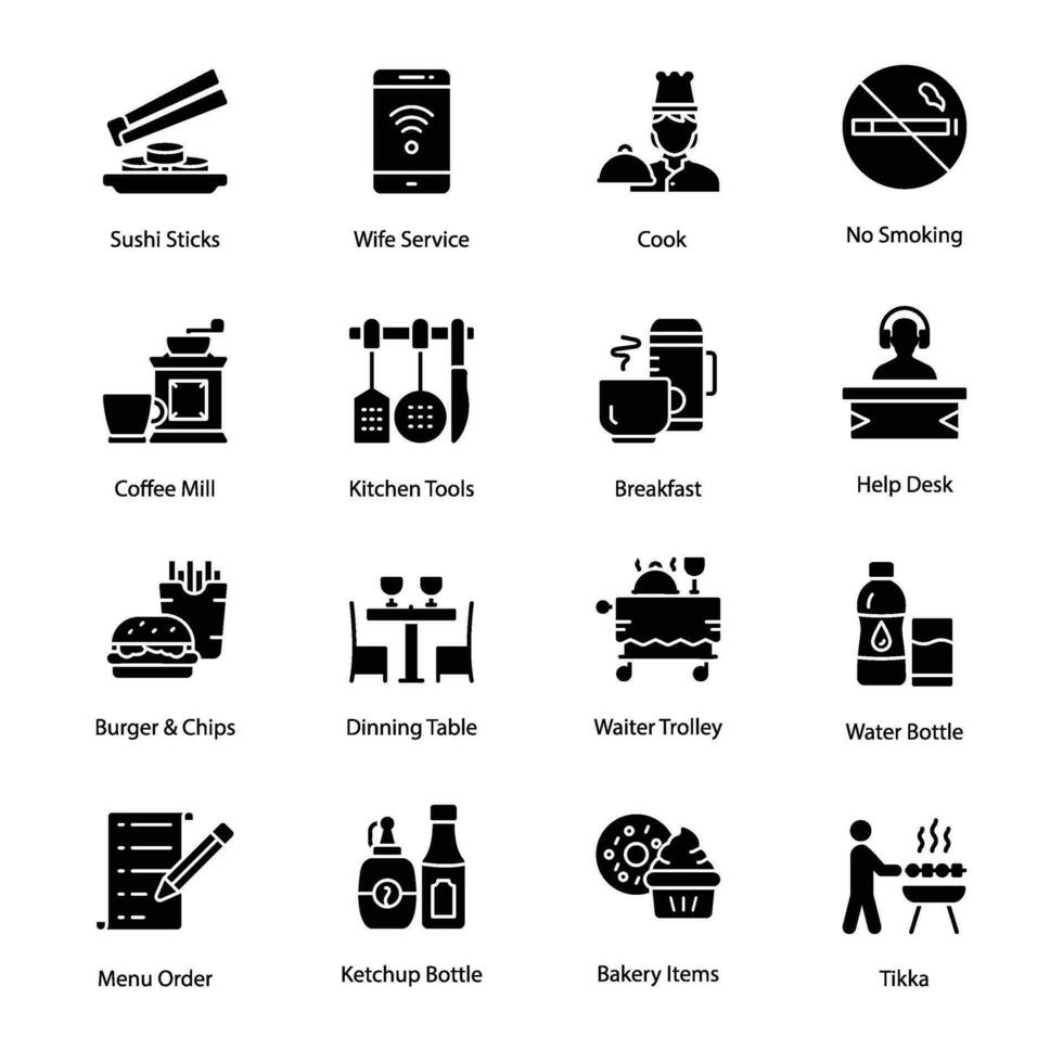 Pack of Restaurant and Dining Glyph Icons vector