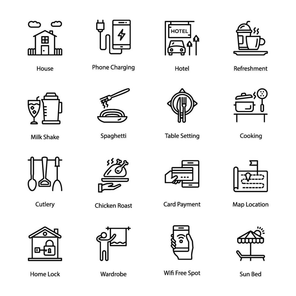 Pack of Restaurant and Hotel Line Icons vector