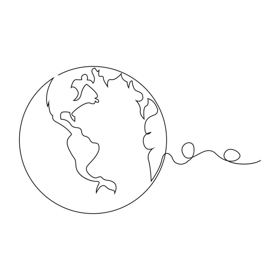 continuous single line earth globe world map outline vector art drawing and world earth day simple design