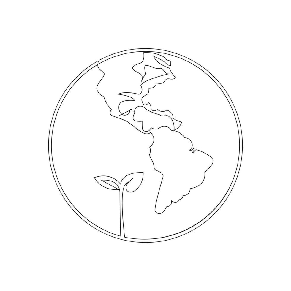 continuous single line earth globe world map outline vector art drawing and world earth day simple design
