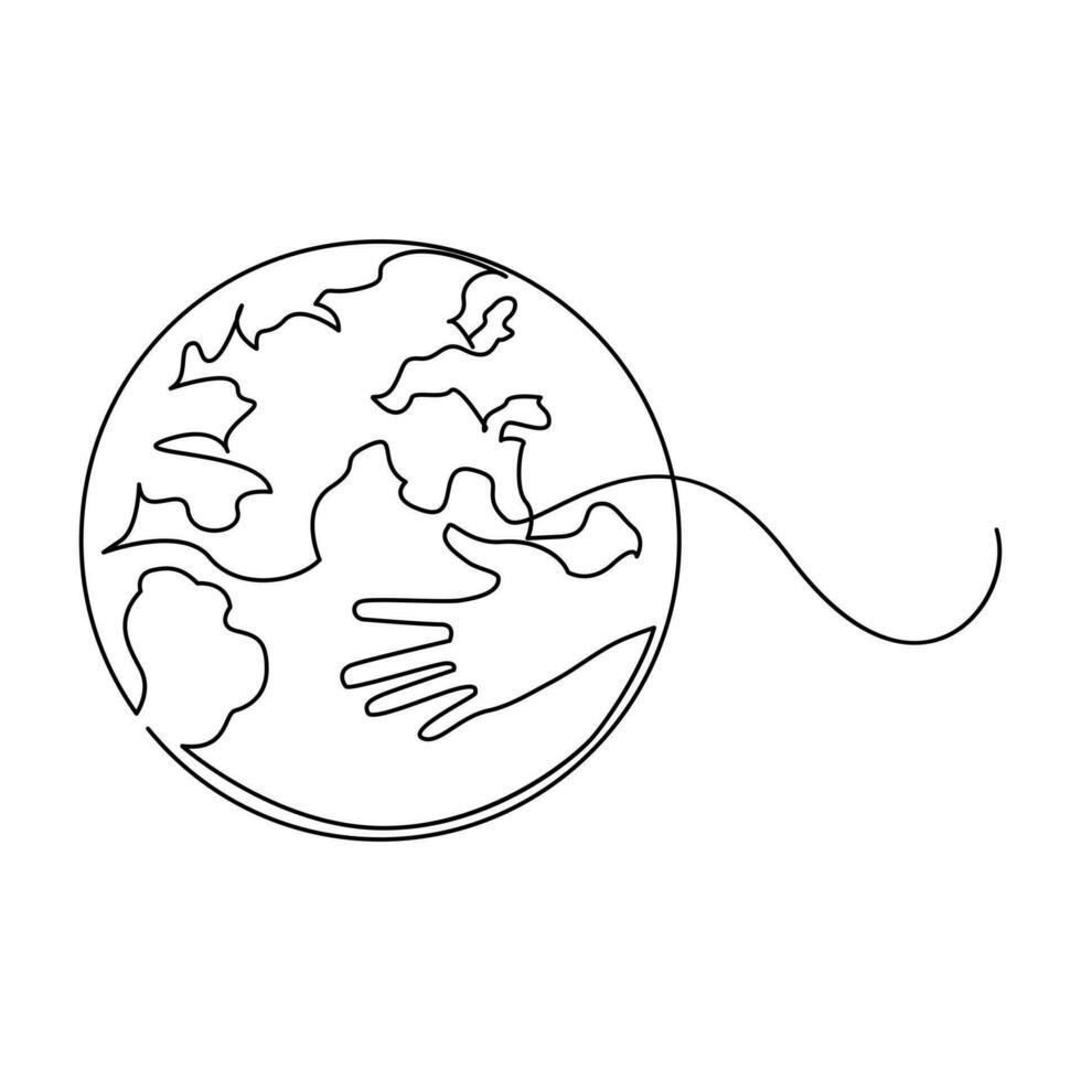 continuous single line earth globe world map outline vector art drawing and world earth day simple design