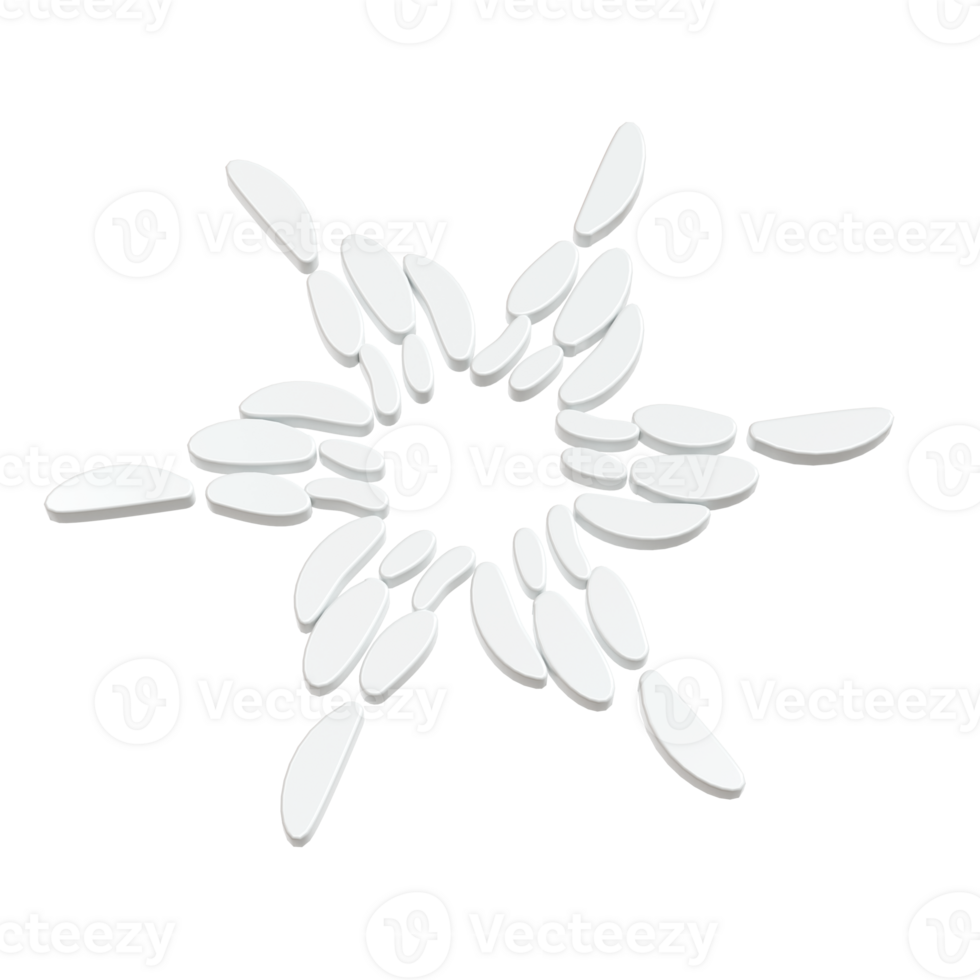 3d illustration of Christmas winter icon snowflake on isolated white background. glossy surface. Happy New Year Decoration Holiday element for web design, greeting card png