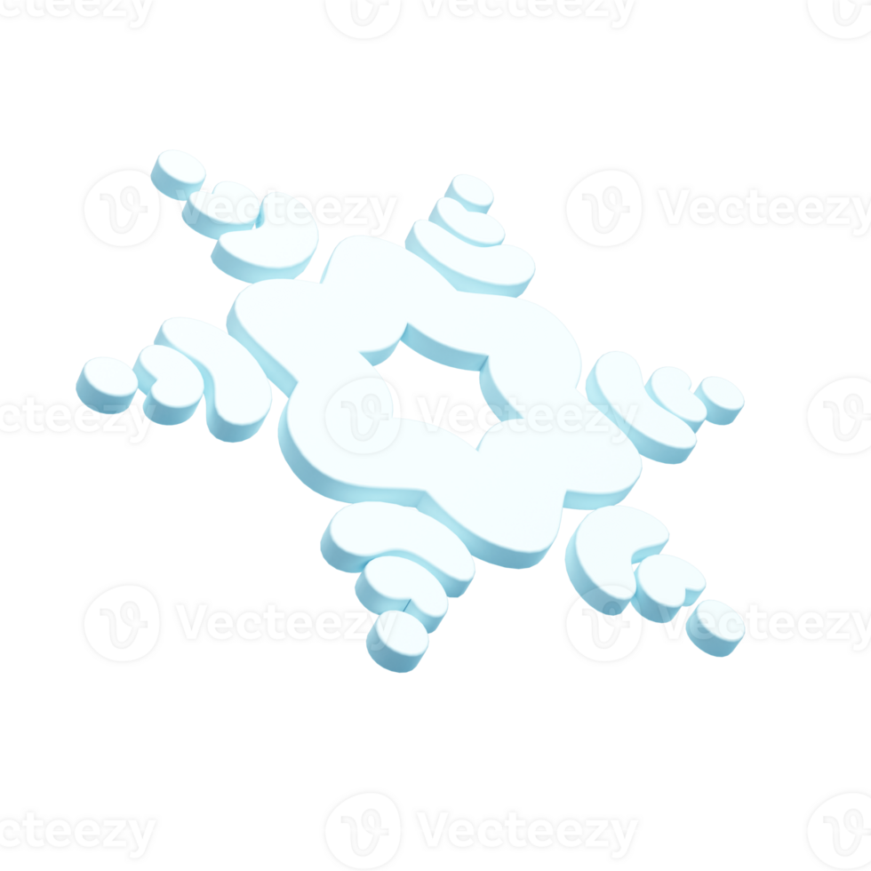 3d illustration of Christmas blue winter icon snowflake on white background. glossy surface. Happy New Year Decoration Holiday element for web design, greeting card png