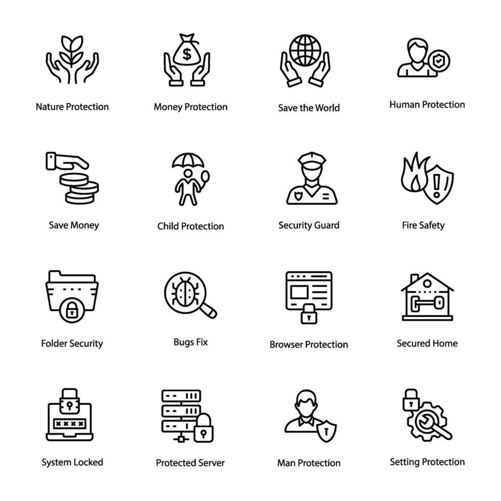 Security Line Vector Icons Set