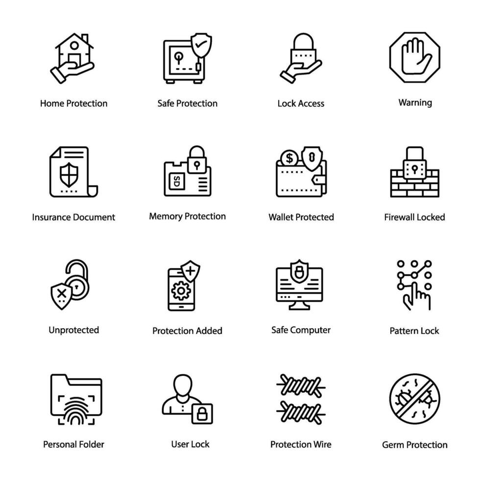 Security and Protection Line Vector Icons Set