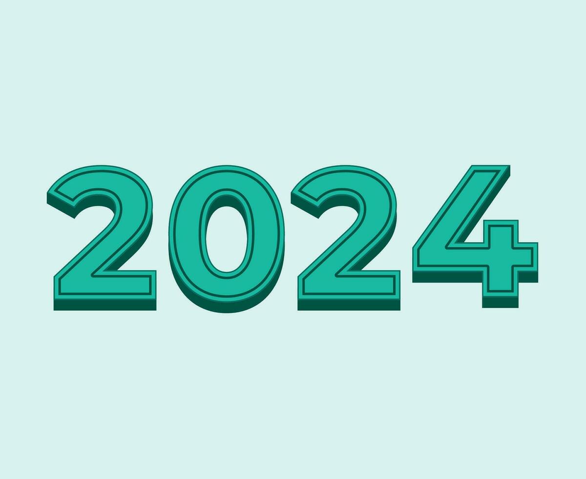 2024 Happy New Year Abstract Green Graphic Design Vector Logo Symbol Illustration With Cyan Background