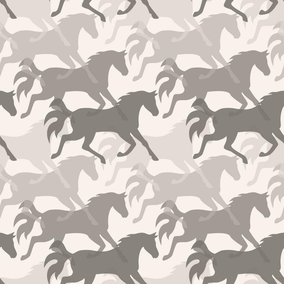 Vector seamless pattern of hand drawn sketch of running horse silhouette isolated on light background.