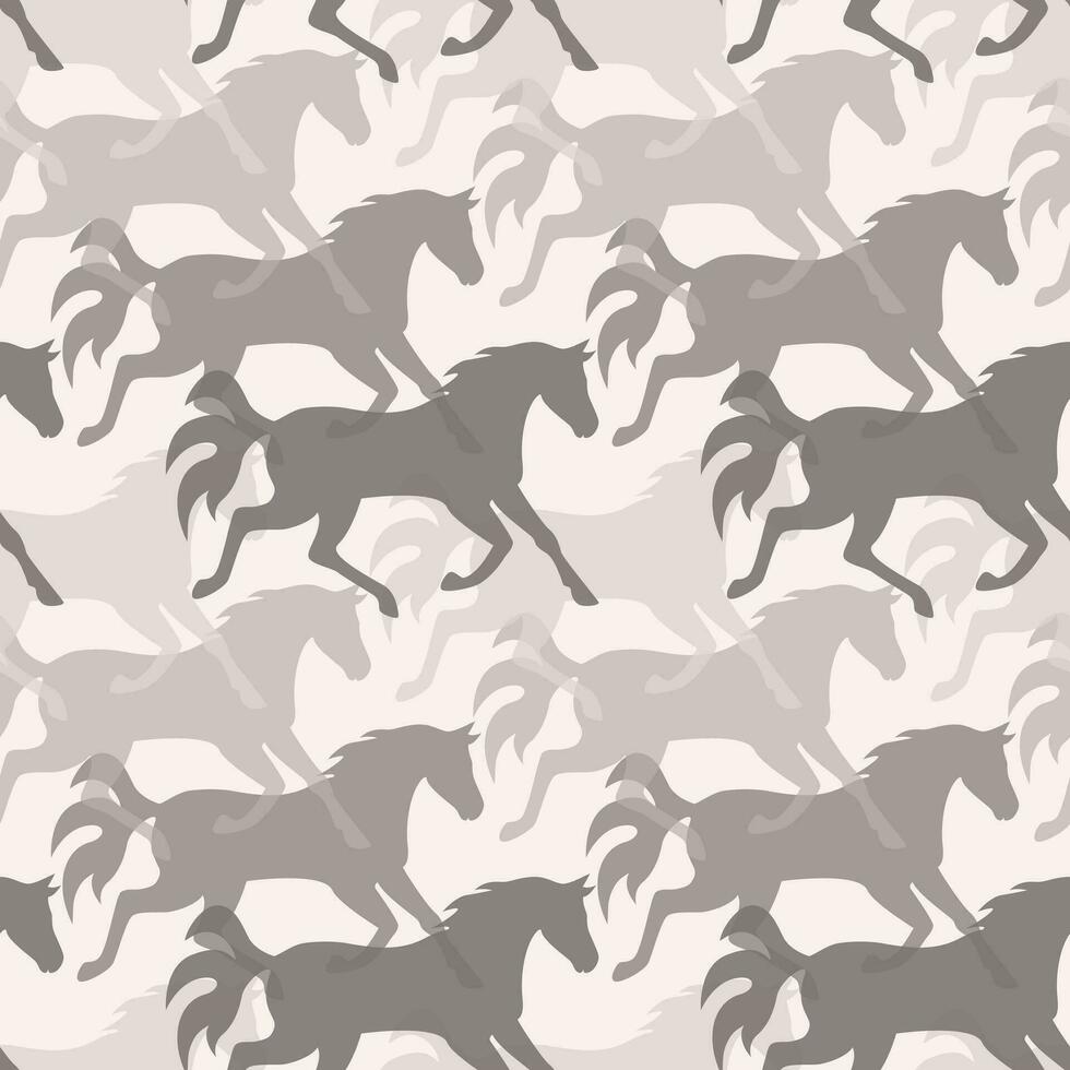 Vector seamless pattern of hand drawn sketch of running horse silhouette isolated on light background.