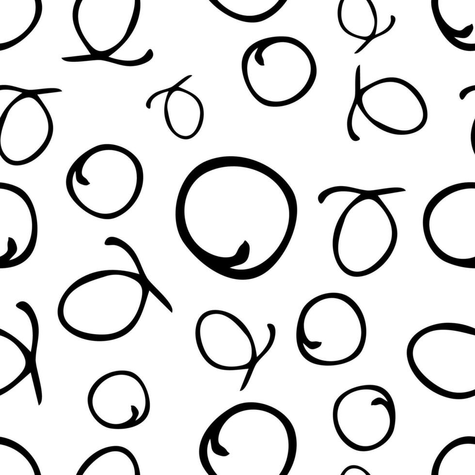 Seamless pattern with black sketch hand drawn brush scribble circles shape on white background. Abstract grunge texture. Vector illustration