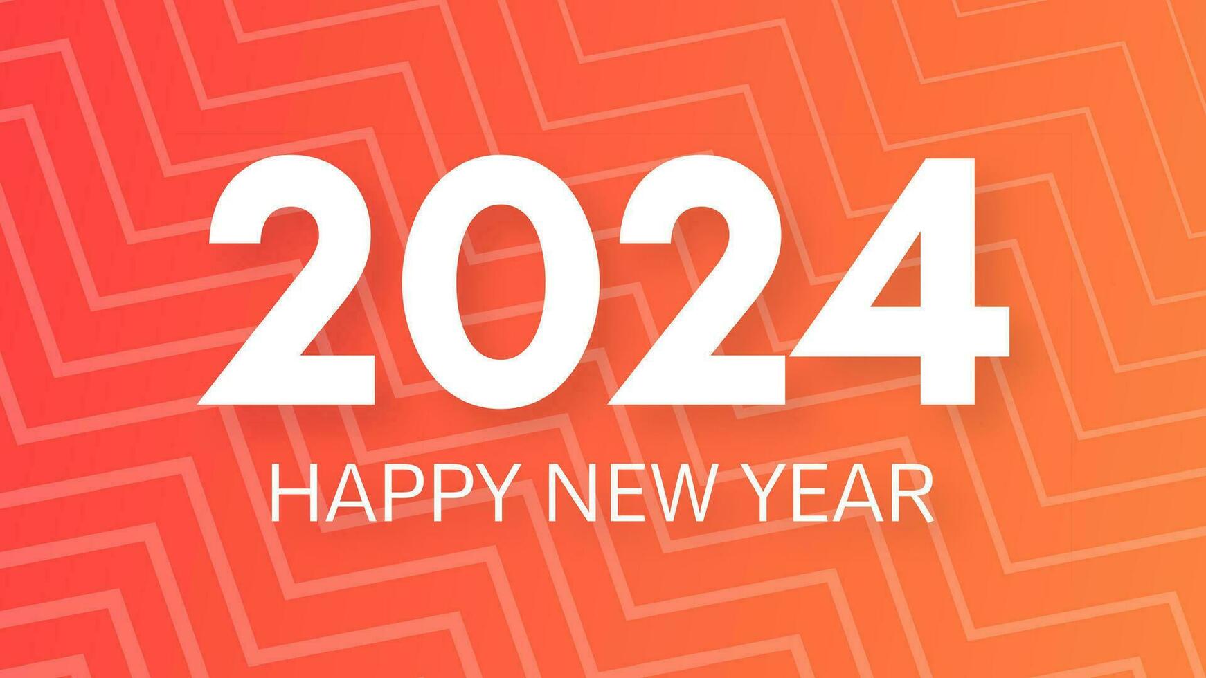 2024 Happy New Year background.  Modern greeting banner template with white 2024 New Year numbers on orange abstract background with lines. Vector illustration