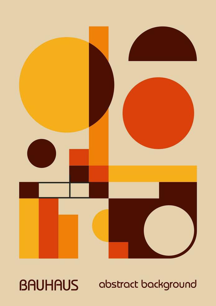 Minimal autumn orange colors vintage 20s geometric design posters, wall art, template, layout with primitive shapes elements. Bauhaus pattern background, circle, triangle and square line art vector