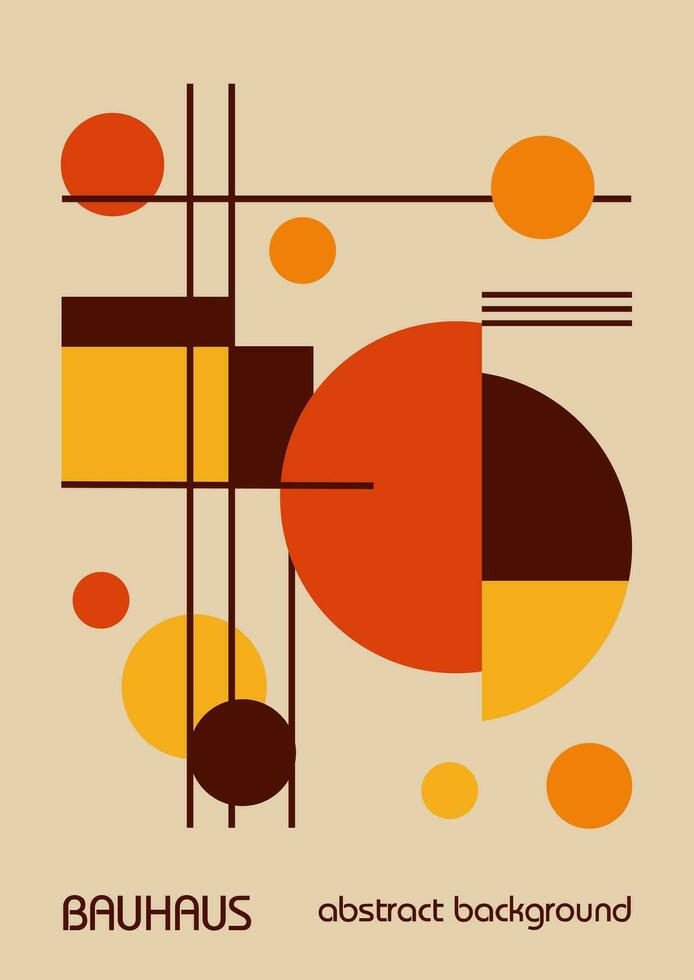 Minimal autumn orange colors vintage 20s geometric design posters, wall art, template, layout with primitive shapes elements. Bauhaus pattern background, circle, triangle and square line art vector