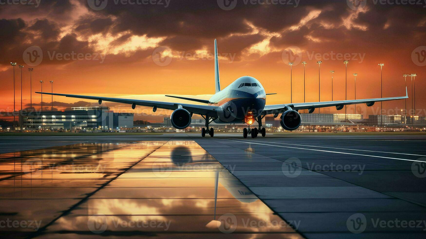 AI generated runway plane airport background photo